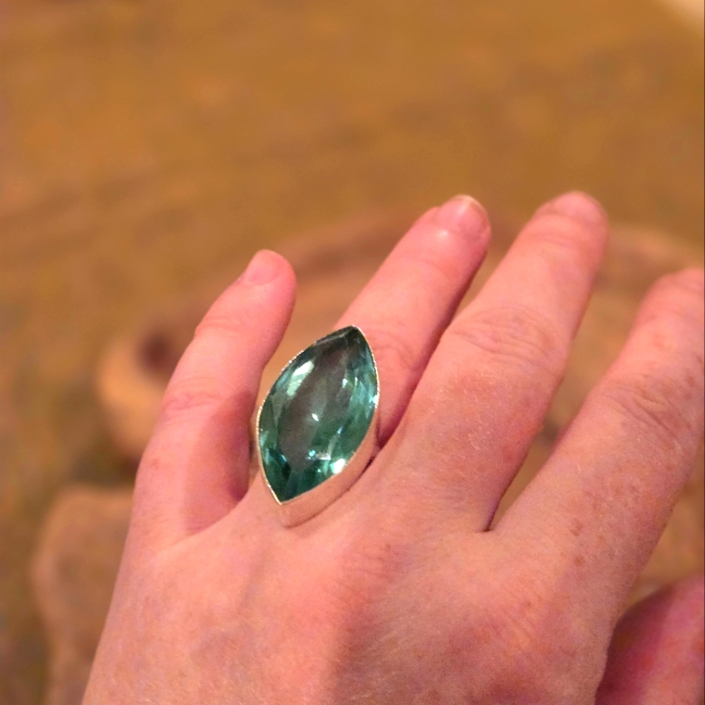 Sterling Silver Aquamarine Marquis Ring Size 6.5